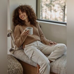 Quince 100% organic cotton fisherman crew sweater camel
